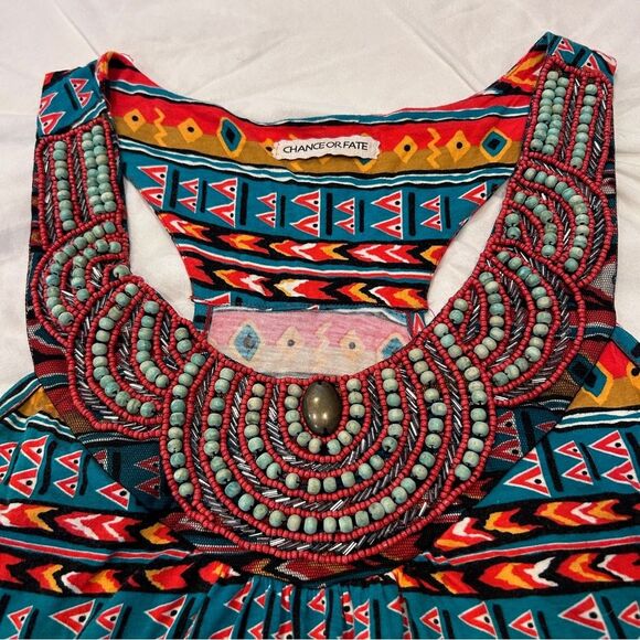 Chance or Fate Dry Goods Boho Beaded Tribal Design Sleeveless Tunic Top Large - Picture 5 of 11
